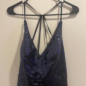 Custom made navy blue sequin gown. Size 8